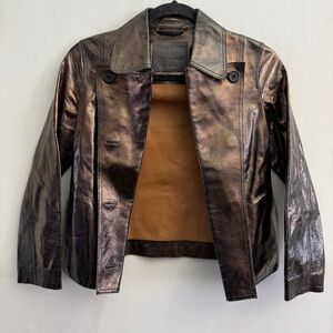 AllSaints Deebee Payton Double-Breasted Leather Jacket In Bronze, Size 2